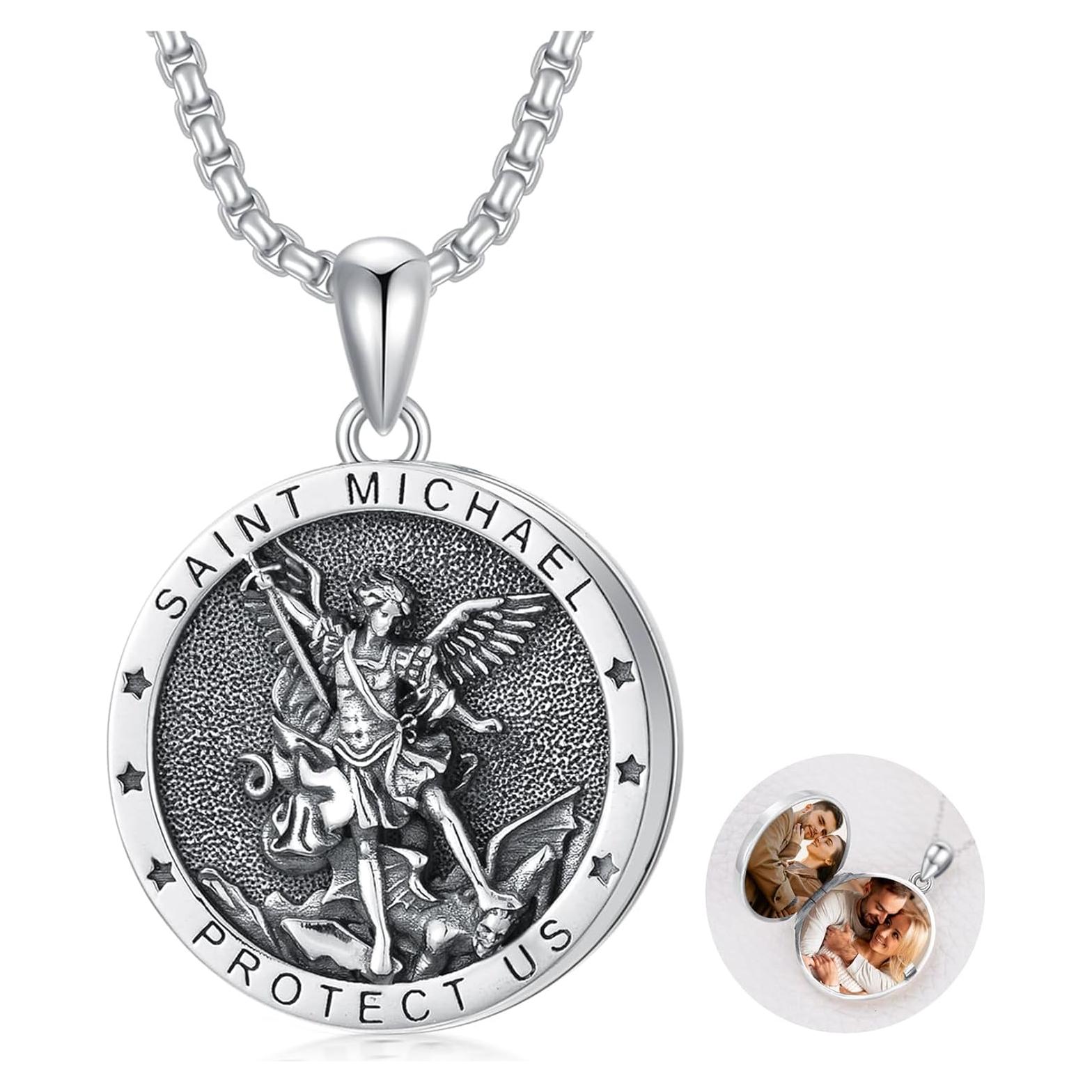 Collar Medallón San Miguel Plata de Ley 925 SEIYANG 1.78 cm
