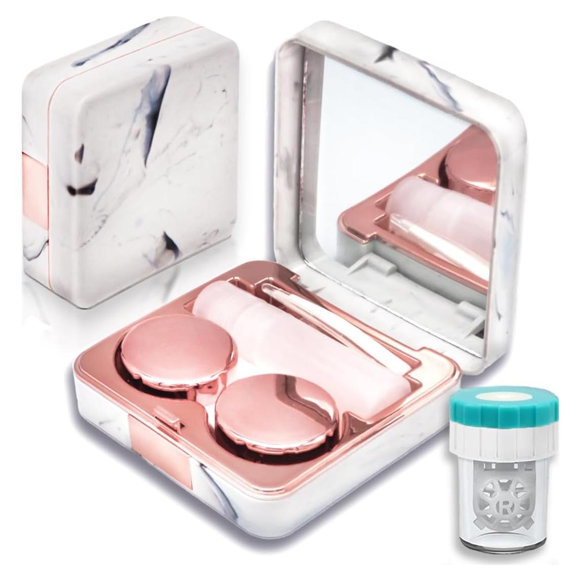 Estuche para Lentes de Contacto con Lavadora y Espejo Oro Rosa