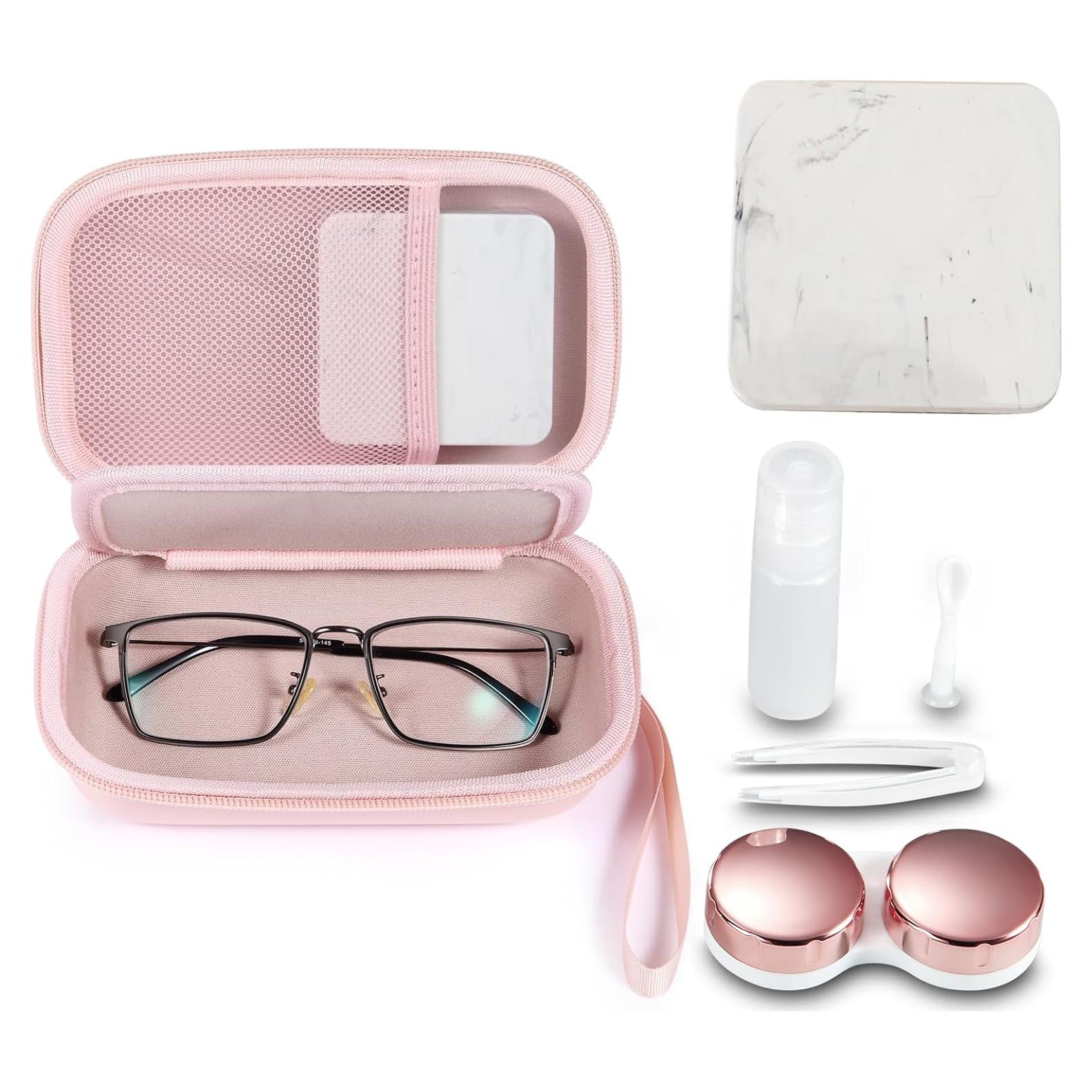 Estuche 2 en 1 para Gafas y Lentes de Contacto MUQING Rosa