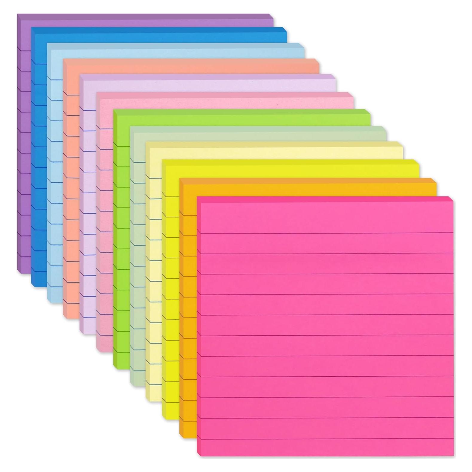 Paquete de 12 Notas Adhesivas Rayadas HCTBN 10x10 cm Brillantes