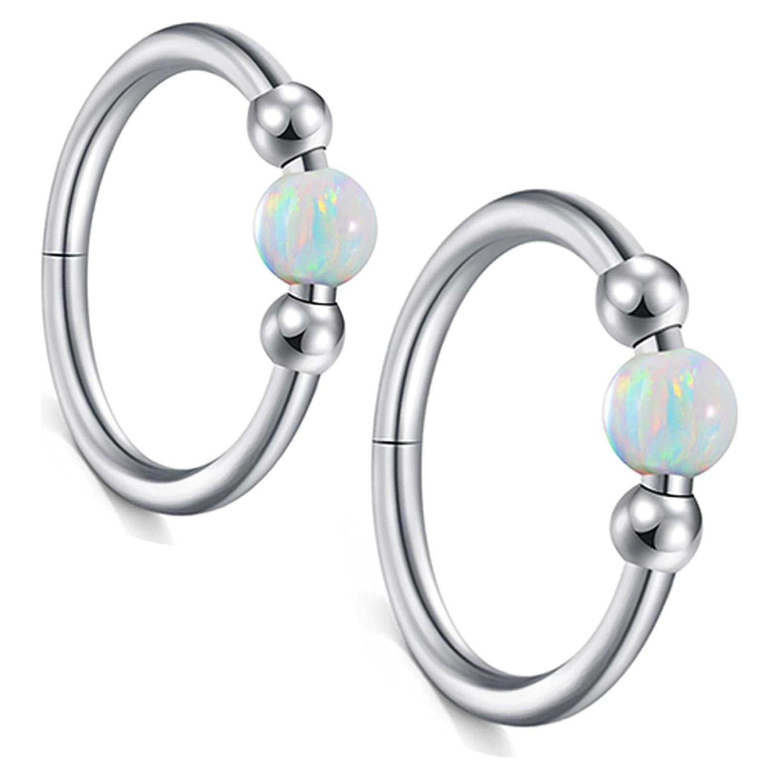 Anillo de Nariz Opal 18g MODRSA Plata 8mm 10mm 2 Piezas