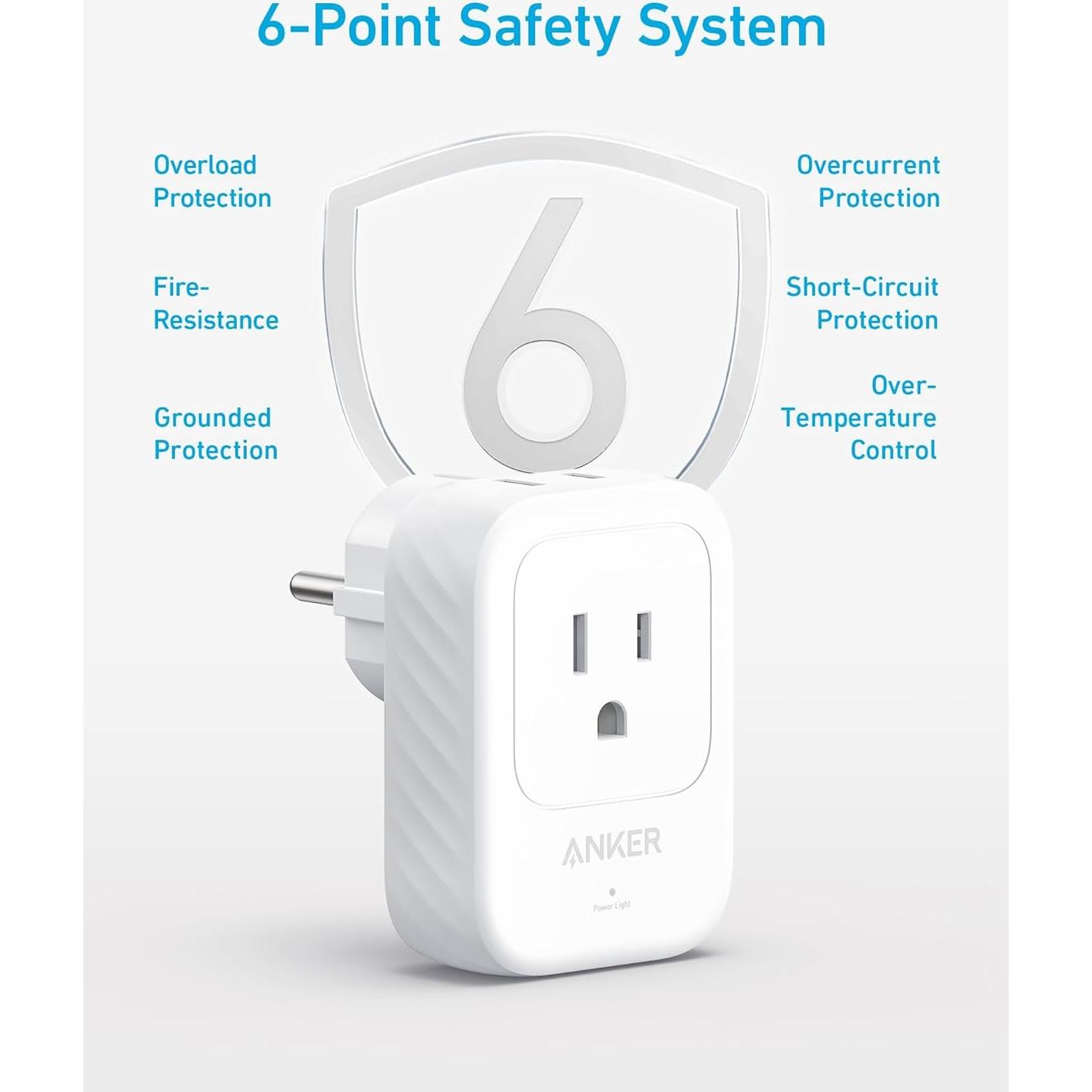 Adaptador de Enchufe de Viaje Anker A92A2, 5-en-1, 15W USB-C