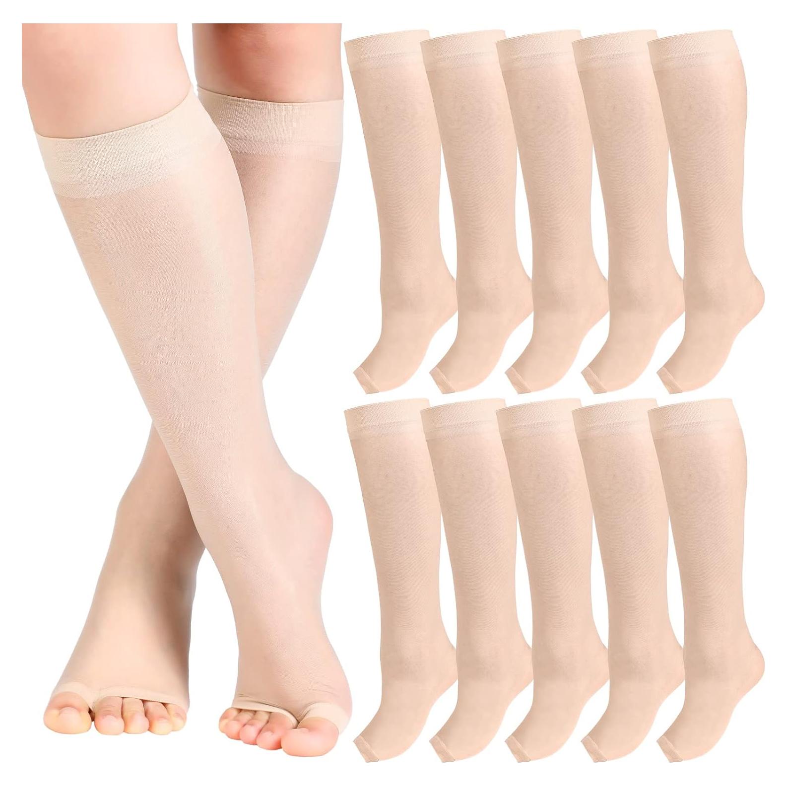 Bonuci 8 Pares de Medias Altas Sin Dedos para Mujeres Color Piel