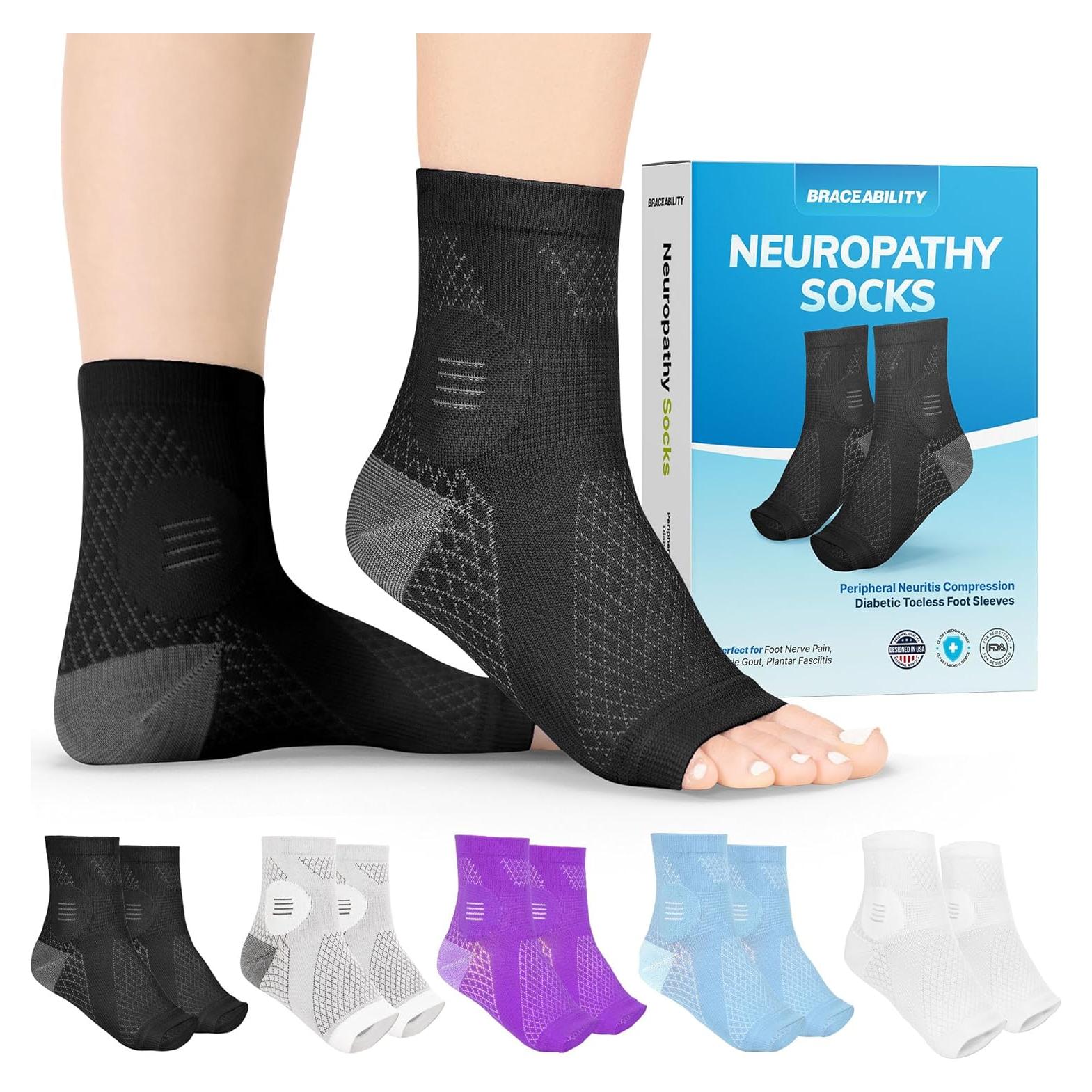 Calcetines de Compresión Neuropatía BraceAbility XL Negro