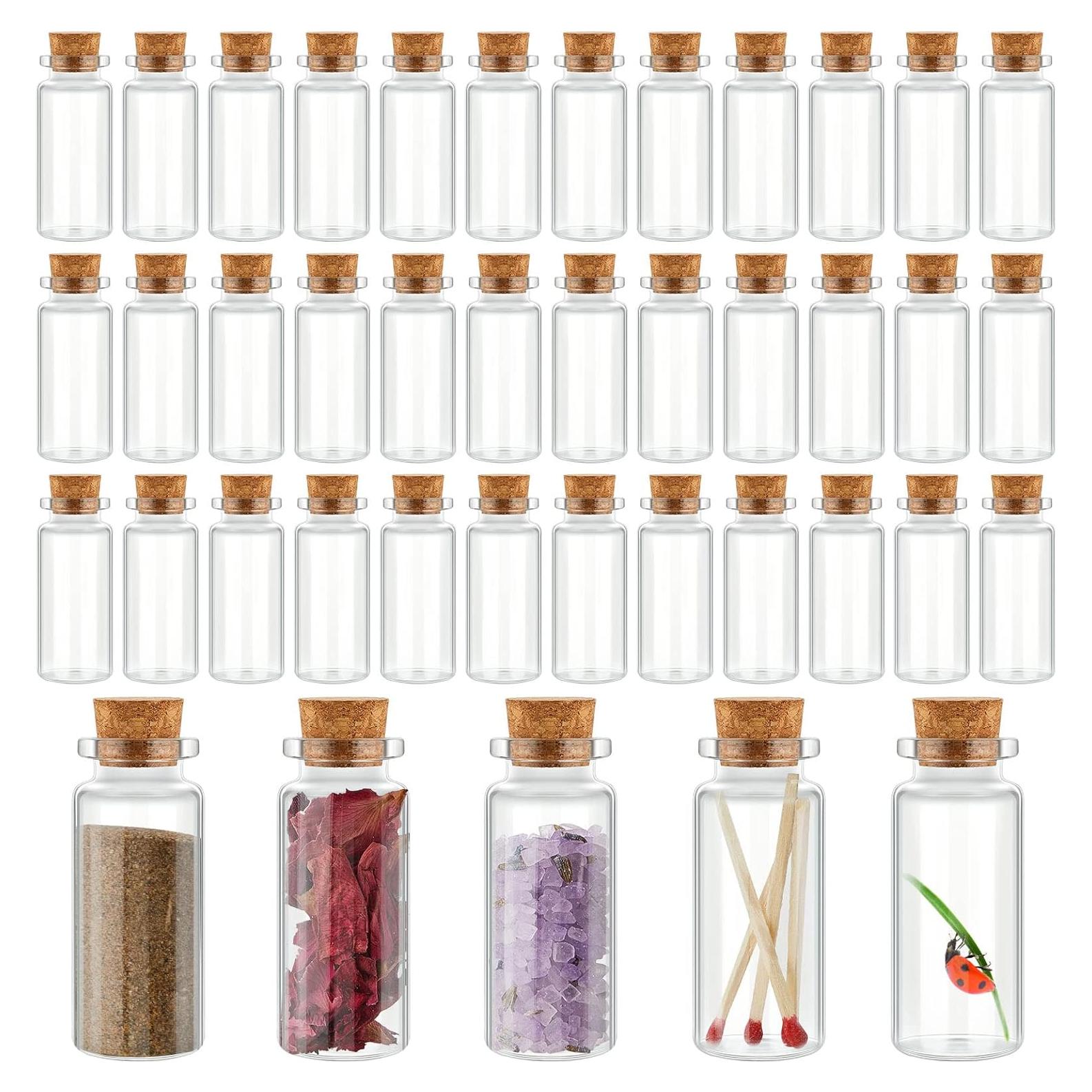 100 Mini Botellas de Vidrio 30ml con Tapones de Madera Gerrii