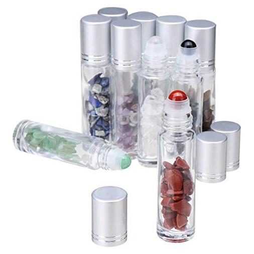 Botellas de vidrio 10ml con bolas rodantes de piedras preciosas - 10 piezas