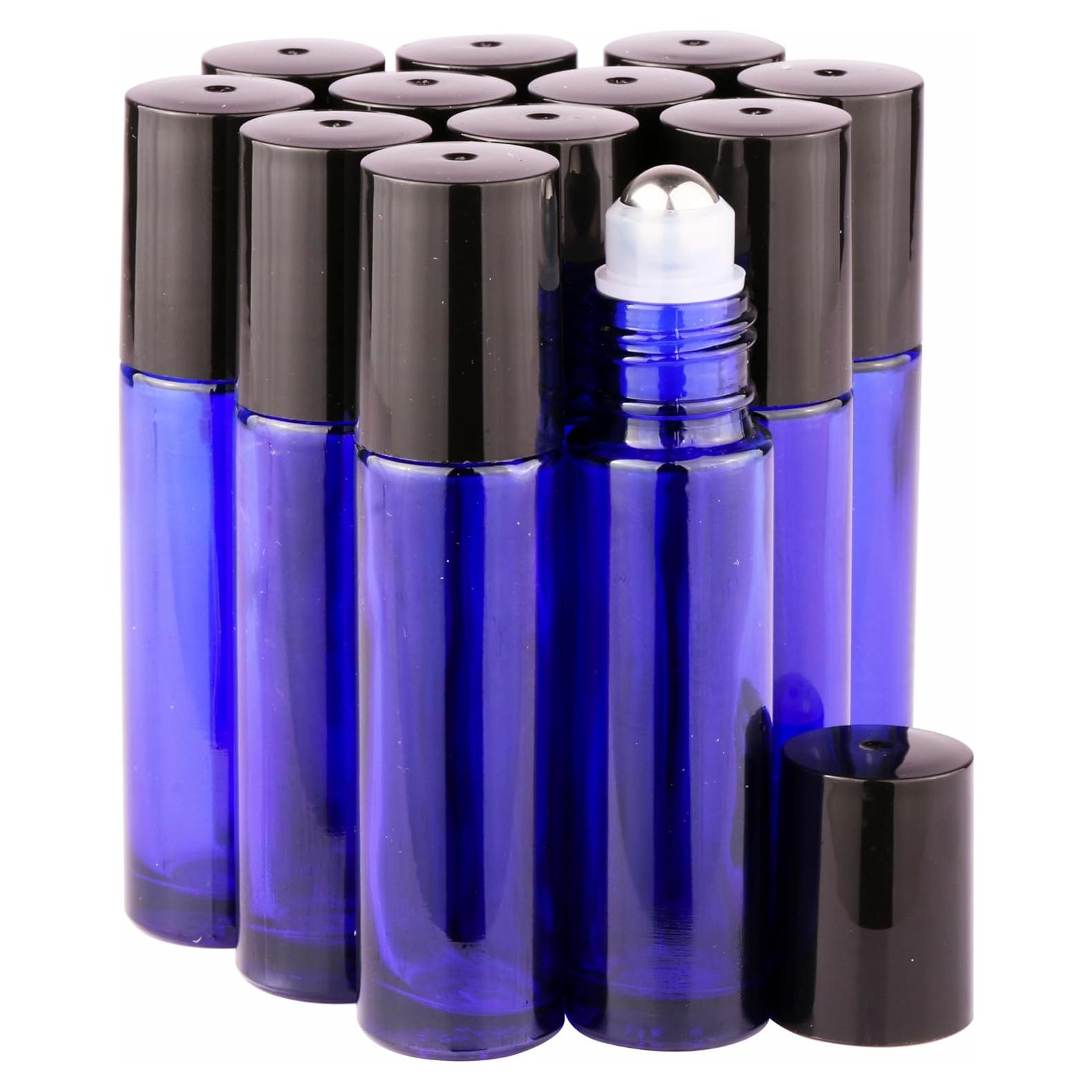 12 Botellas Roller de Vidrio Azul Cobalto 10ml inice
