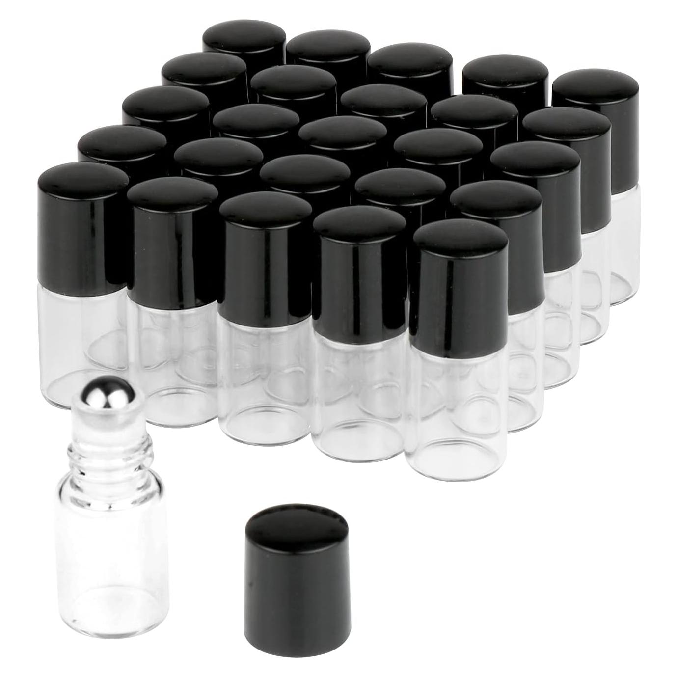 Wresty 25 Botellas de Vidrio 2ml con Tapa Negra para Aceites