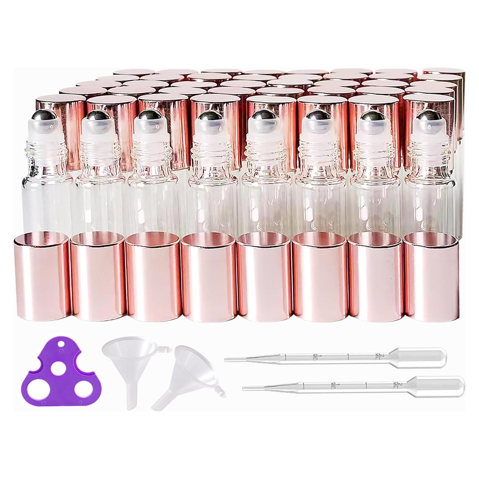 50 Botellas de Vidrio AGENIZ 5ml con Rodillo Acero Inoxidable