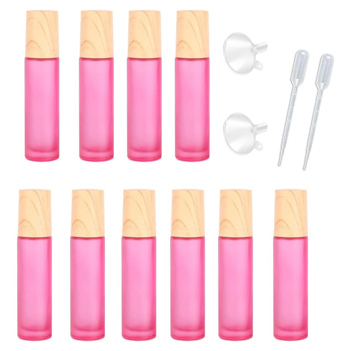 10 Botellas de Rodillo de Vidrio YORROR 10ml Rosa Reutilizables