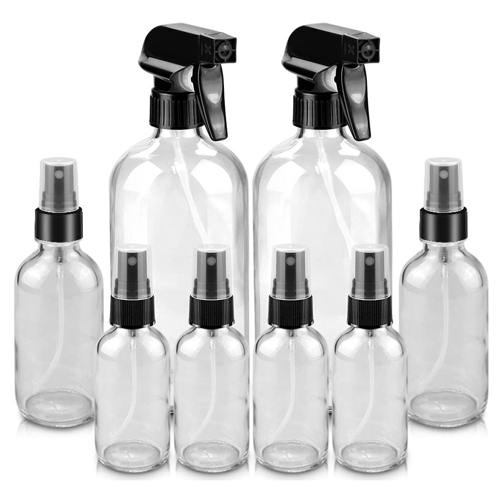 Botellas de Spray de Vidrio Reutilizables 16oz y 4oz - Transparente