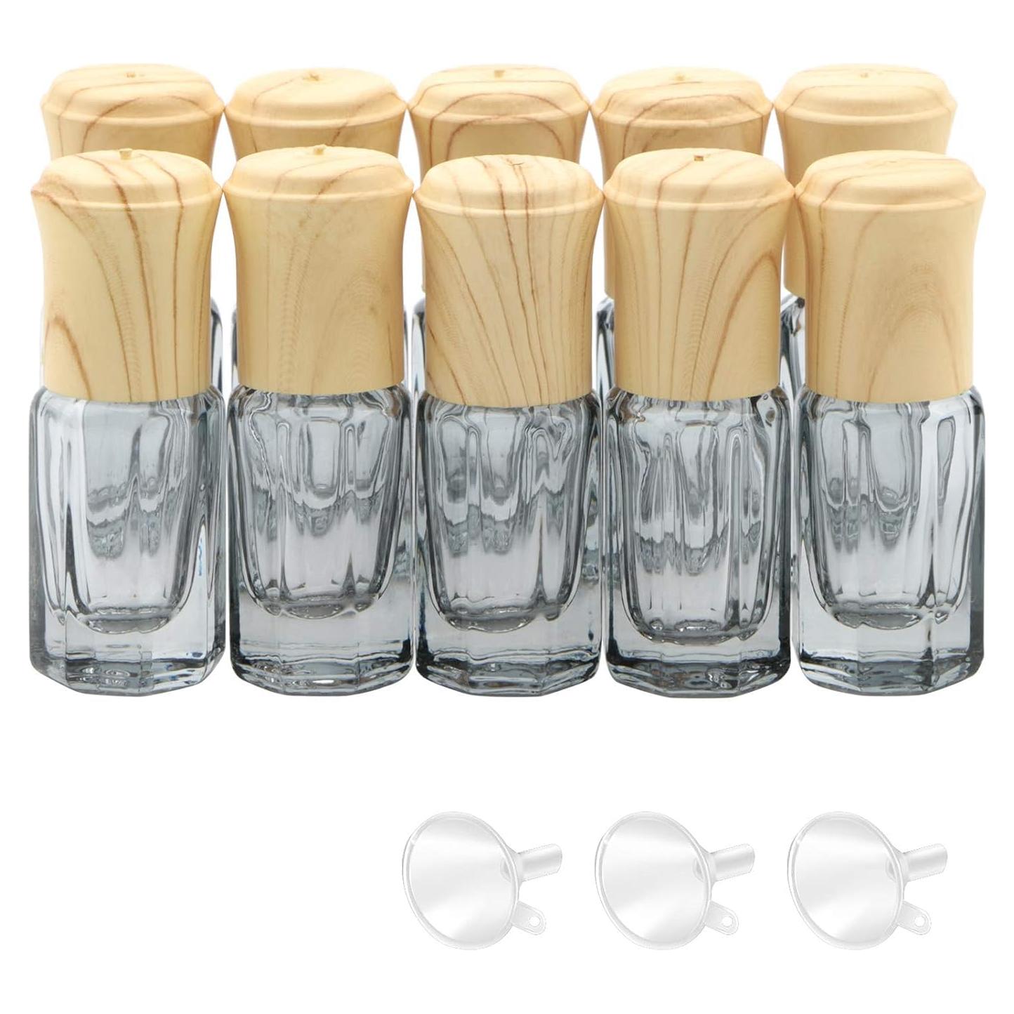 10 Botellas de Vidrio Negro 3ml con Rodillo Newzoll y Embudos