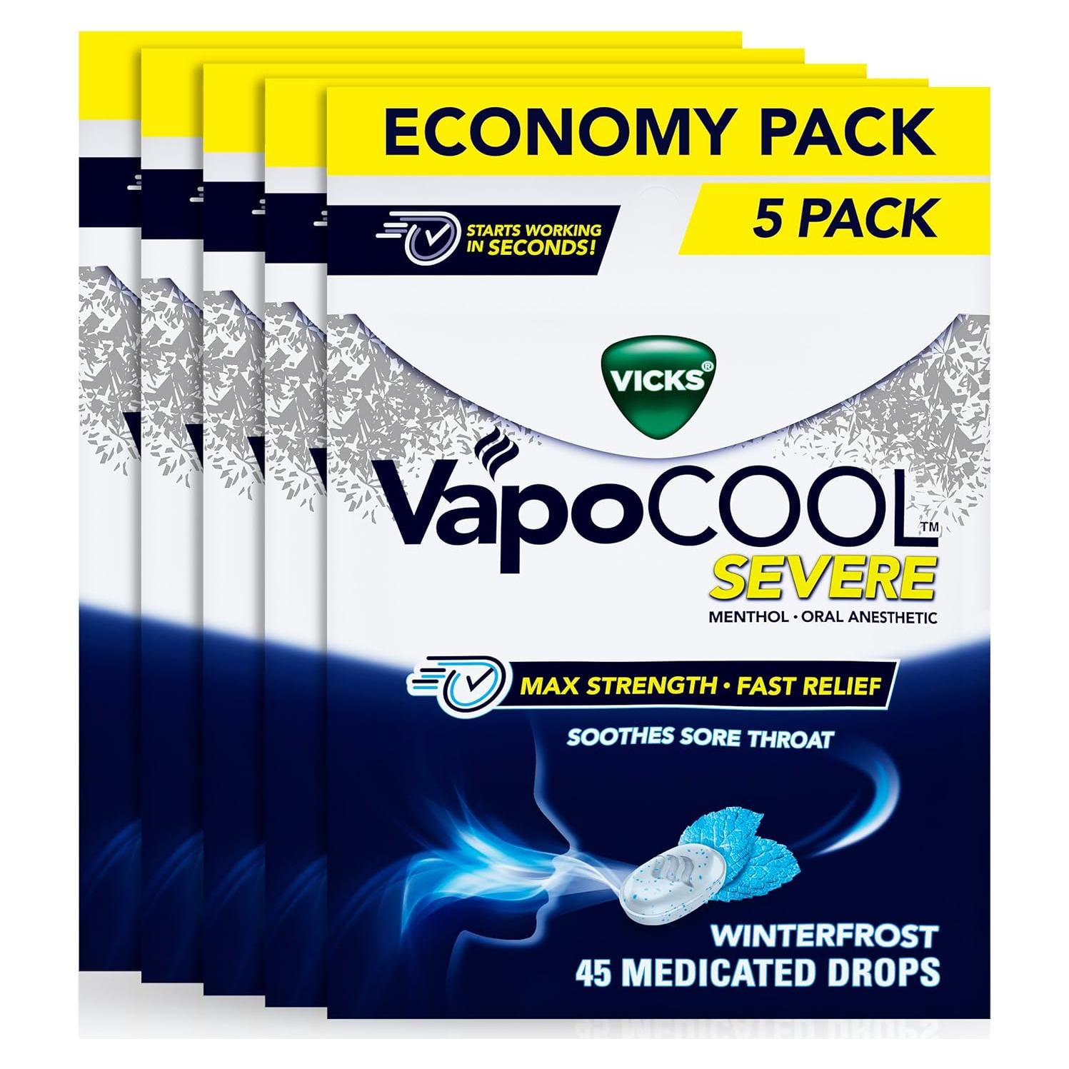 Gotas Vicks VapoCOOL SEVERE 225ct Alivio Dolor Garganta Mentol