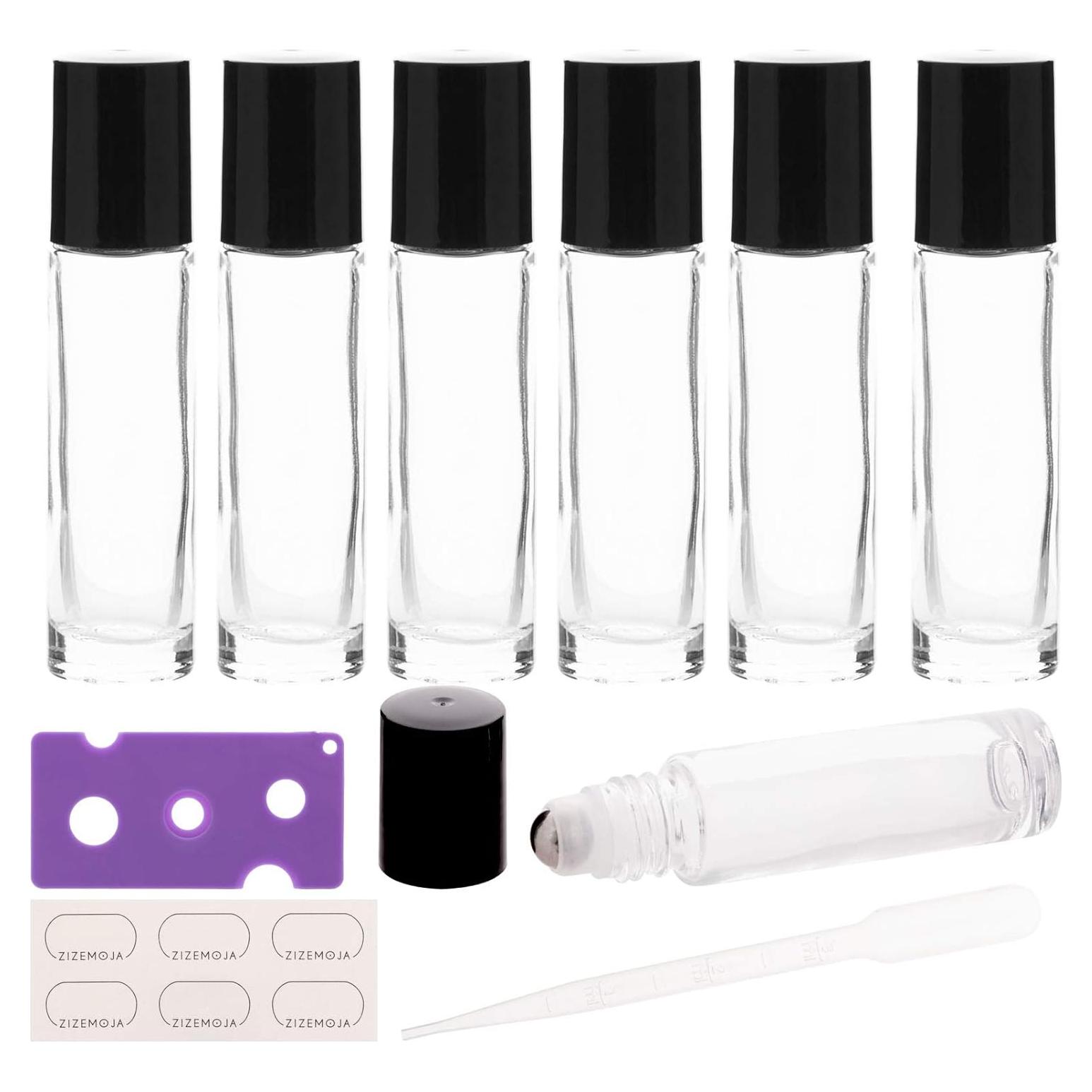 6 Botellas de Vidrio 10ml con Rodillo Acero Inoxidable ZIZEMOJA