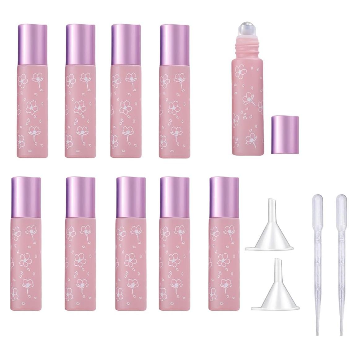 10 Botellas de Rodillo de Vidrio 10ml YORROR Rosa Reutilizables