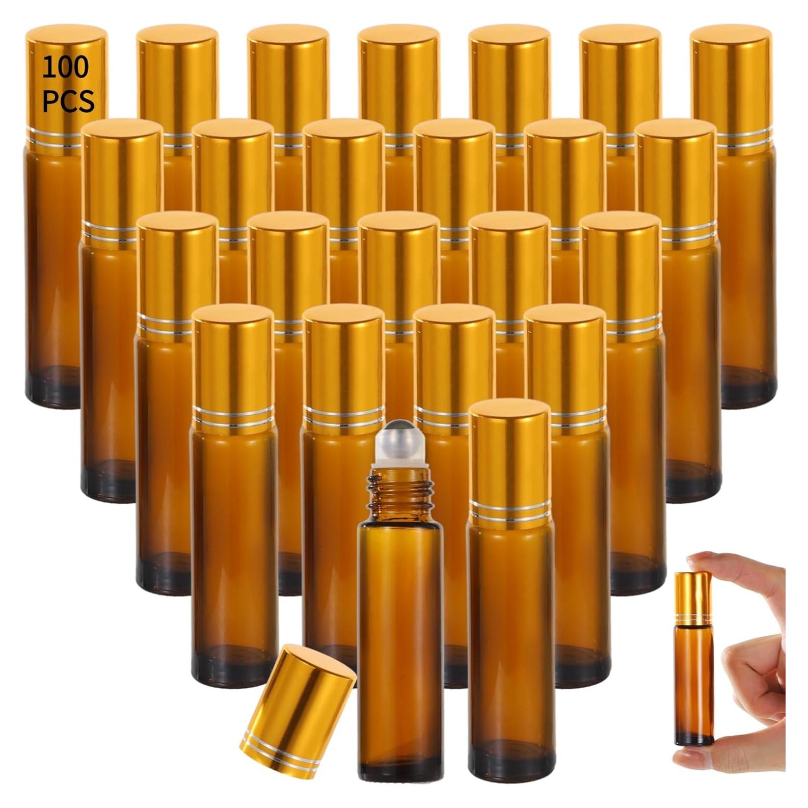 100 Botellas de Rodillo 10 ml Lnrueg Vidrio Marrón A Prueba de Fugas