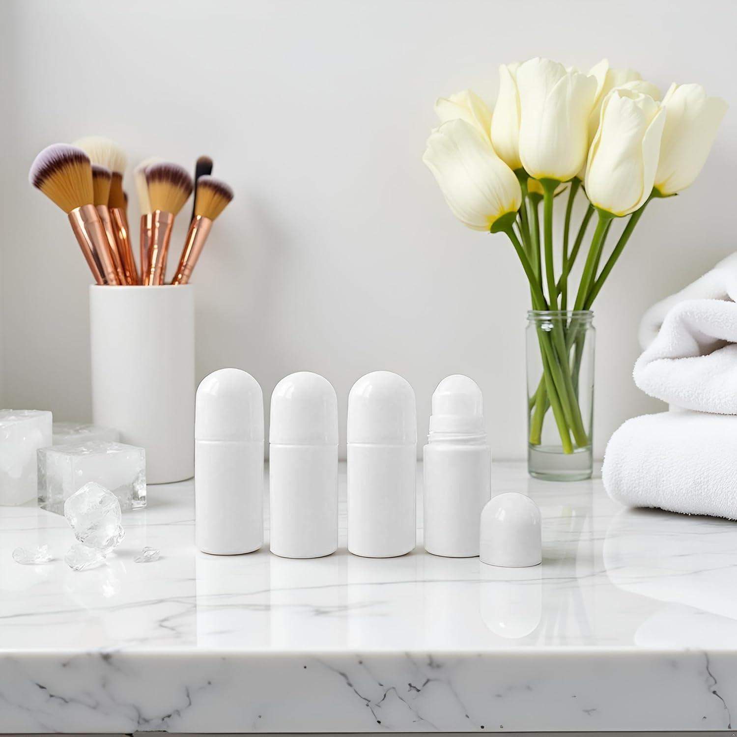 4 Botellas Reutilizables Roll On 50ml WsjiaboFux Blancas