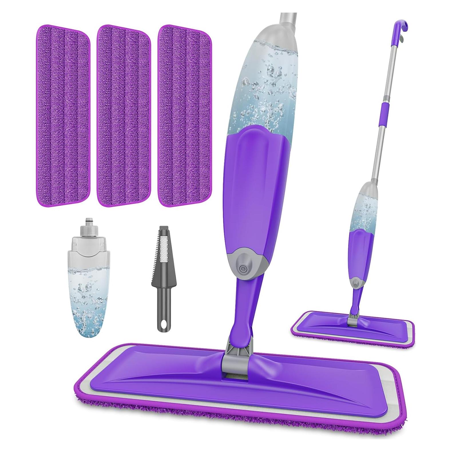 Trapeador con Spray HOMTOYOU para Limpieza de Pisos - 3 Almohadillas Microfibra