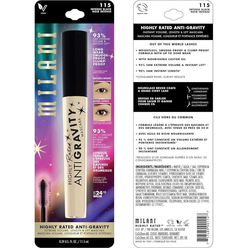 Máscara Milani Highly Rated Anti-Gravity Negra 7,01 cm