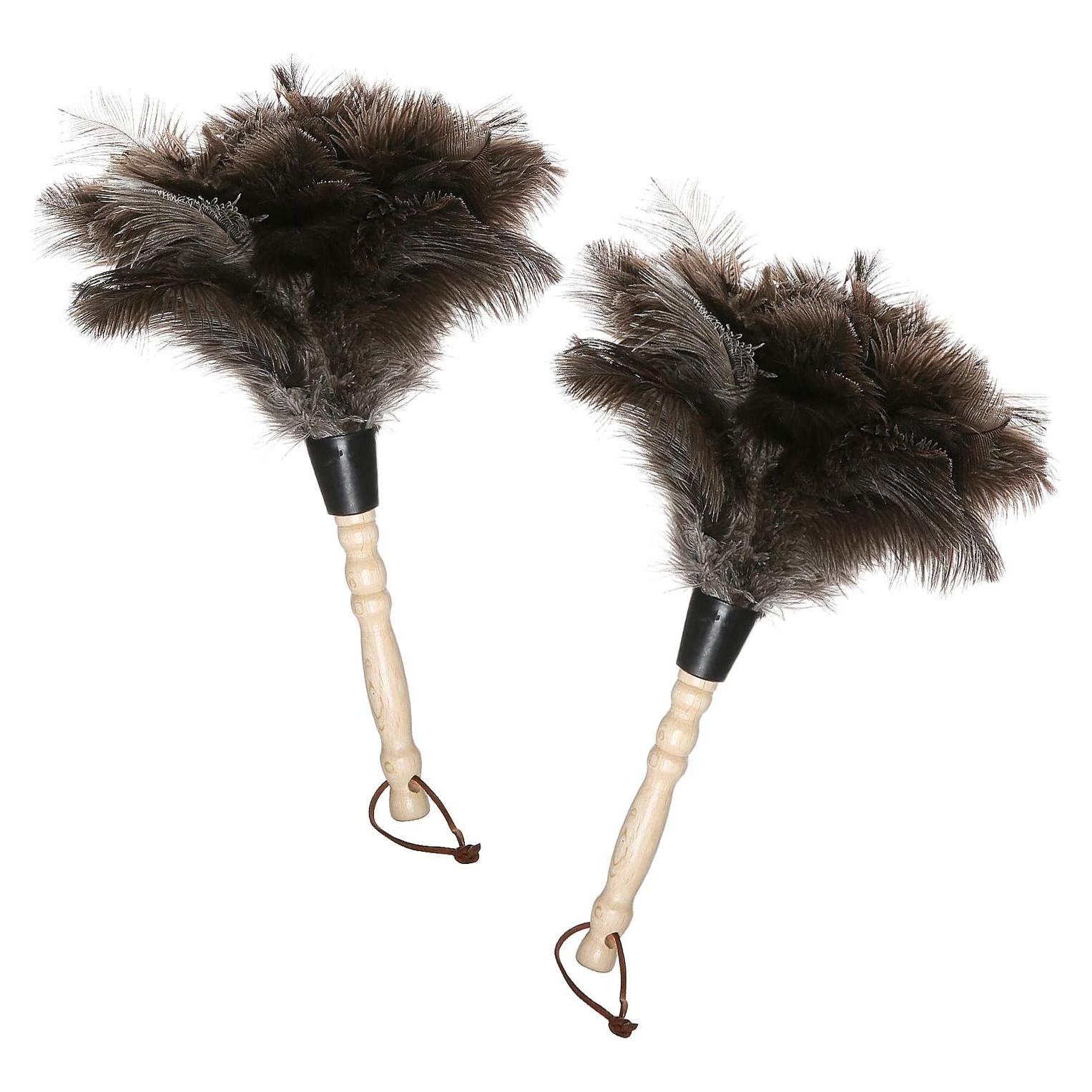 Plumero de Avestruz Gris Natural - 2 Piezas, Limpieza Eficaz