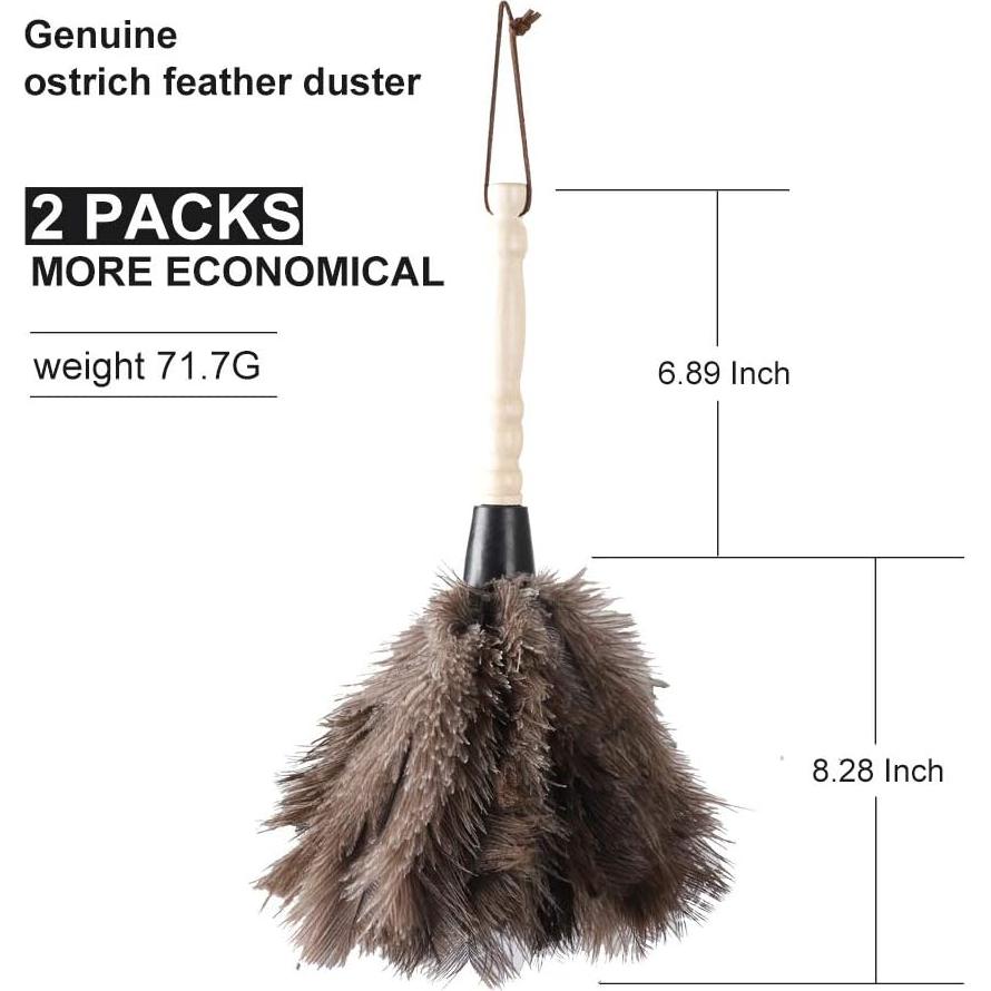 Plumero de Avestruz Gris Natural - 2 Piezas, Limpieza Eficaz