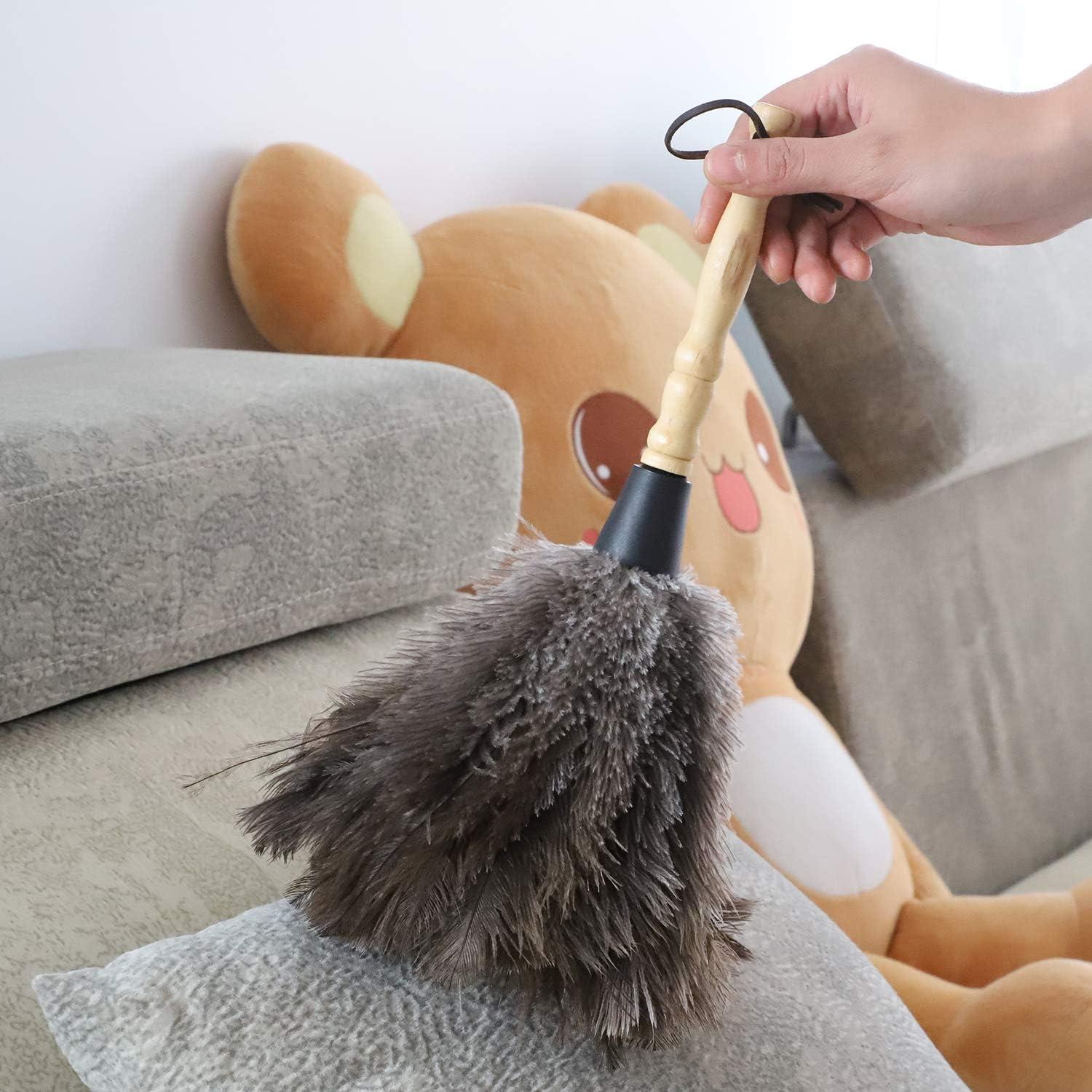 Plumero de Avestruz Gris Natural - 2 Piezas, Limpieza Eficaz