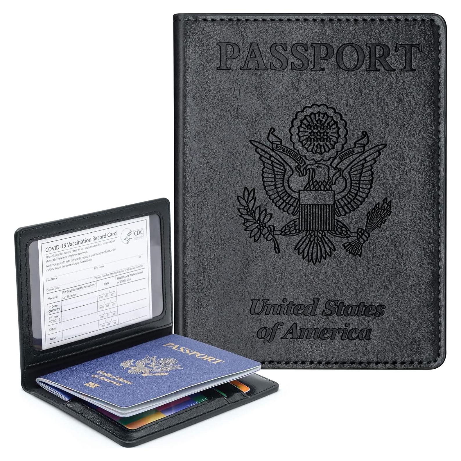 Funda de Pasaporte KAOBAN Negro con Bloqueo RFID y Ranuras