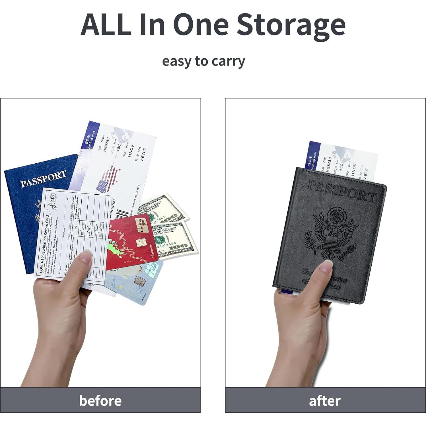 Funda de Pasaporte KAOBAN Negro con Bloqueo RFID y Ranuras