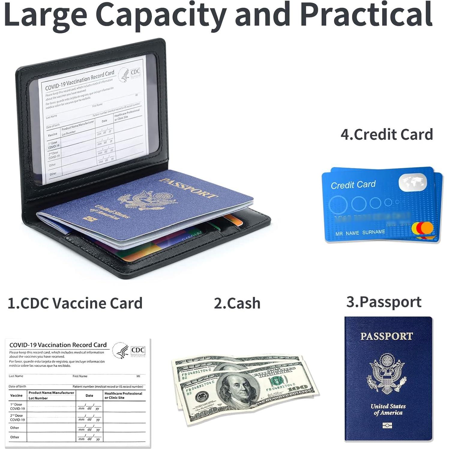 Funda de Pasaporte KAOBAN Negro con Bloqueo RFID y Ranuras