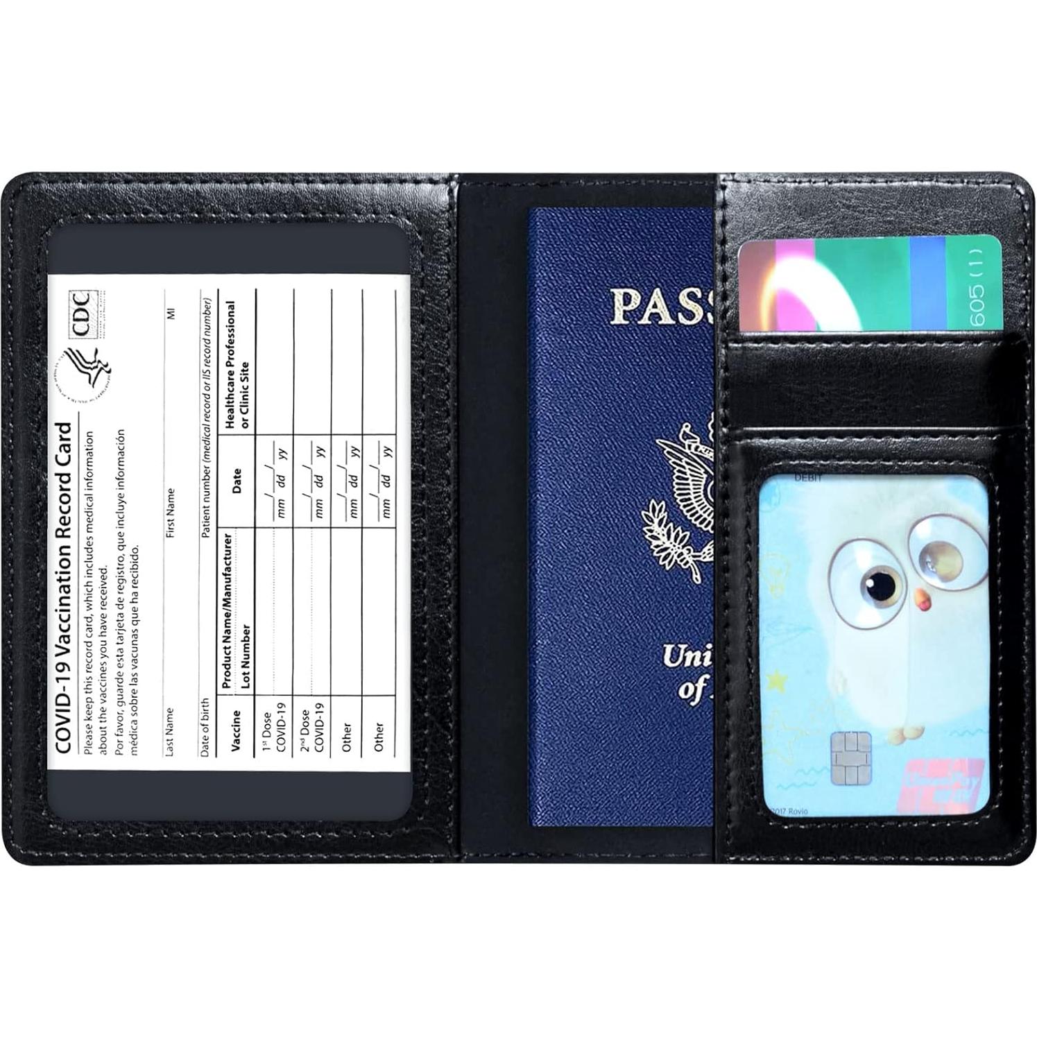 Funda de Pasaporte KAOBAN Negro con Bloqueo RFID y Ranuras
