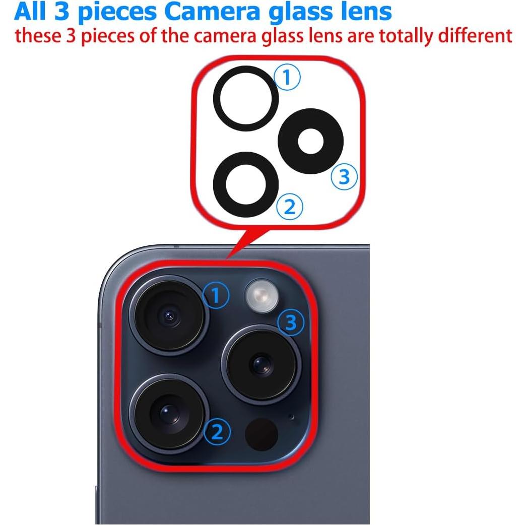 Reemplazo Cristal Lente Cámara iPhone 15 Pro con Adhesivo y Herramientas