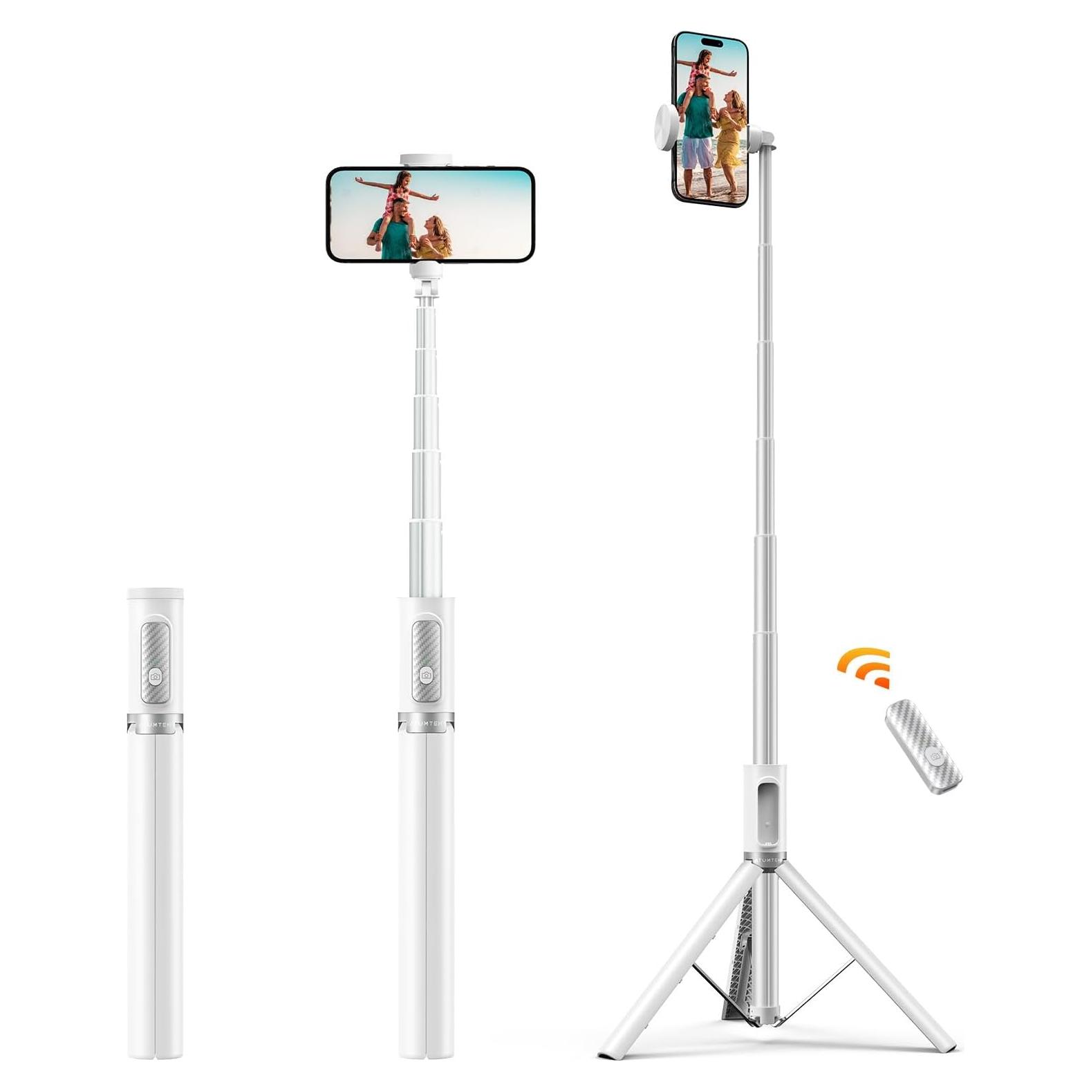 Trípode de Selfie ATUMTEK 62" Aluminio Bluetooth Blanco