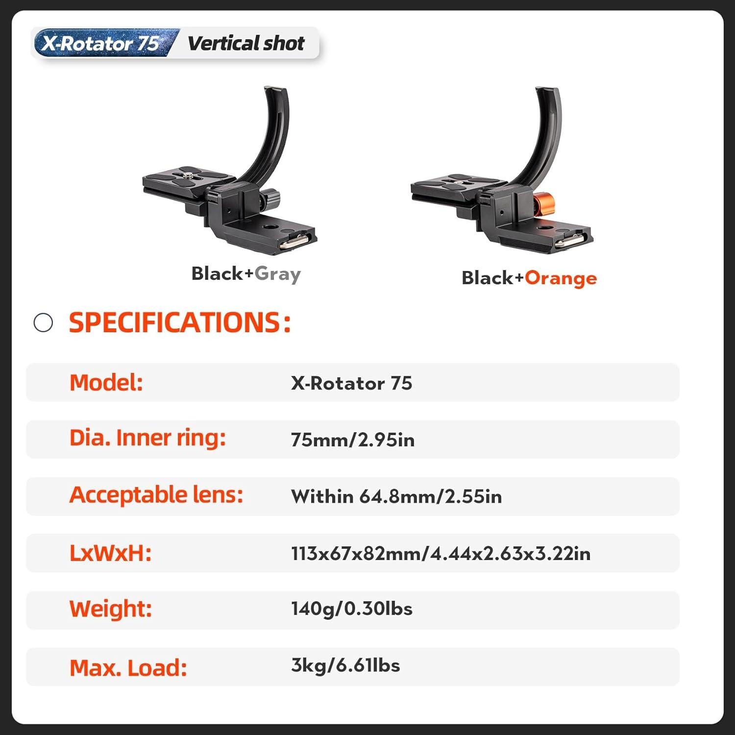 Soporte Vertical Fotopro X-Rotator 75 para Cámara 64.8mm