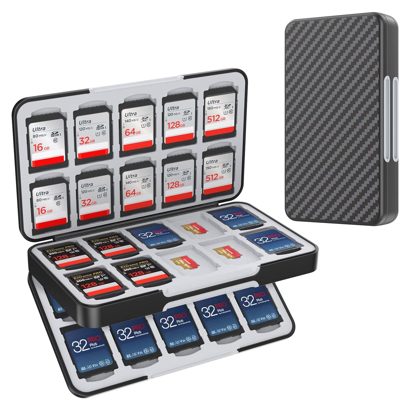 Estuche para Tarjetas SD HEIYING 40 Ranuras Negro Fibra de Carbono