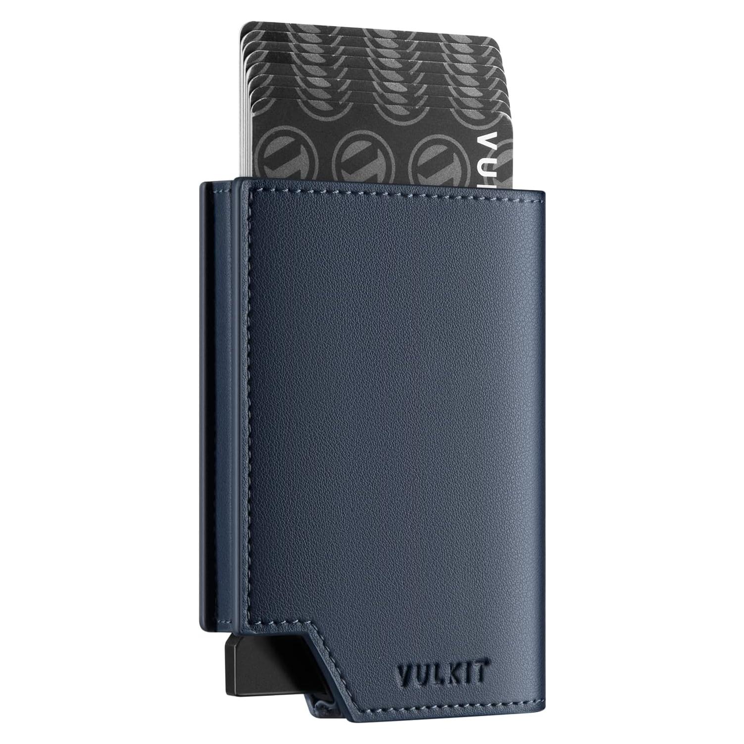 Billetera Minimalista VULKIT Hombre Cuero RFID 11 Tarjetas