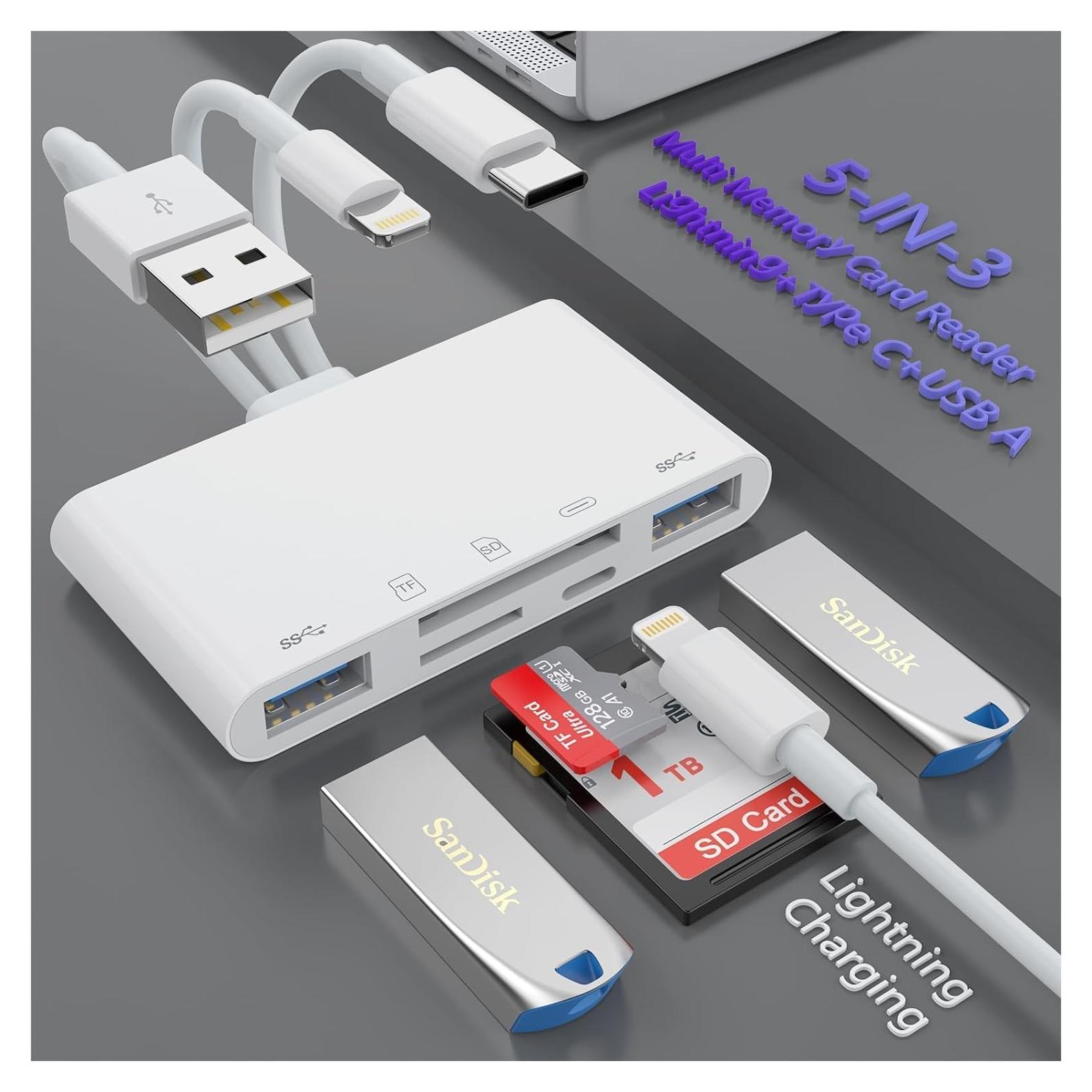 Lector de Tarjetas SD 5-en-3 Rocketek para iPhone y iPad