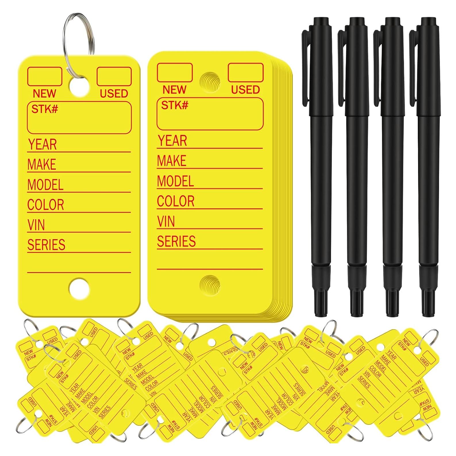 500 Etiquetas de Llave Gersoniel Amarillo con Anillos y 4 Bolígrafos