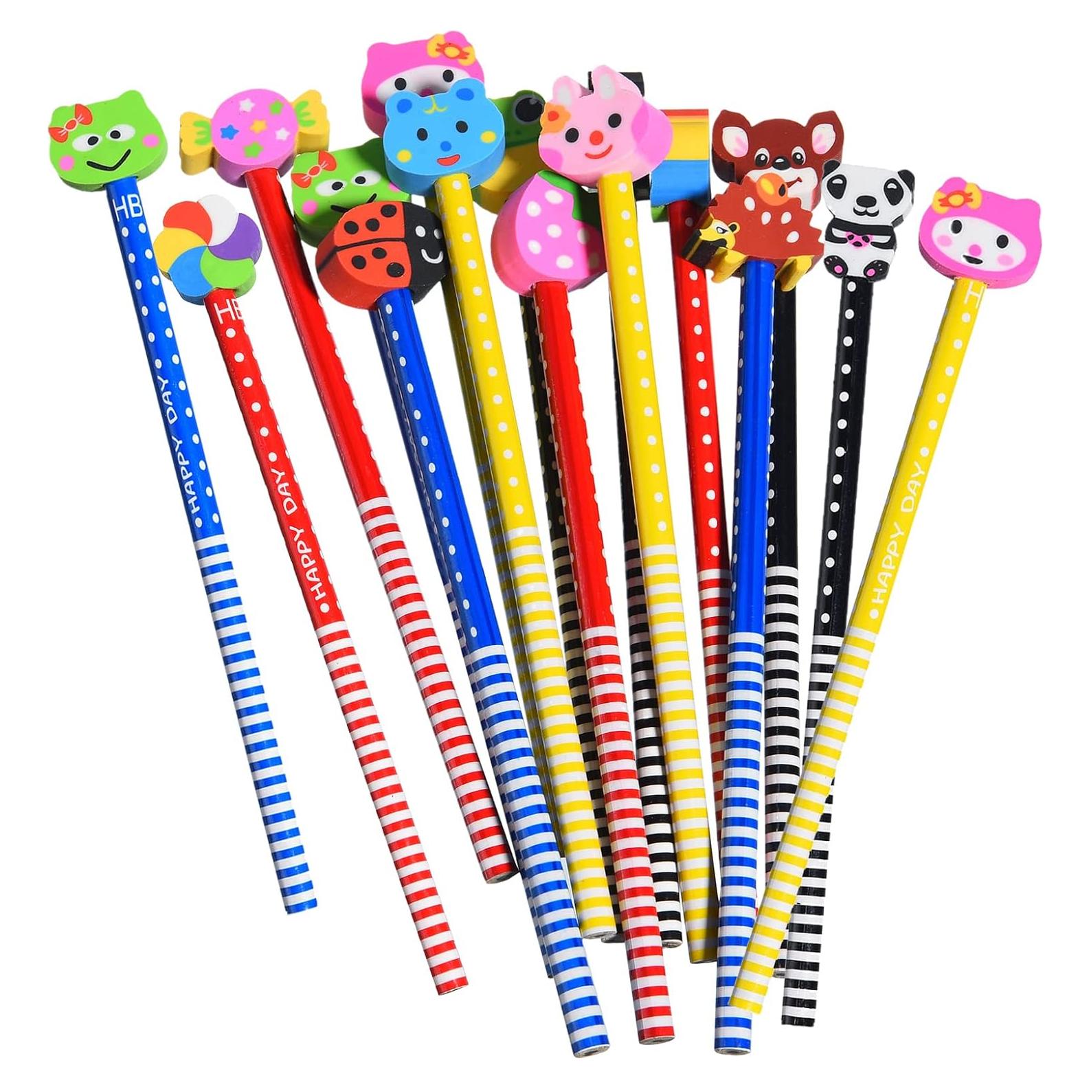 28 Lápices Divertidos QDXATIVP con Borradores de Animales y Frutas