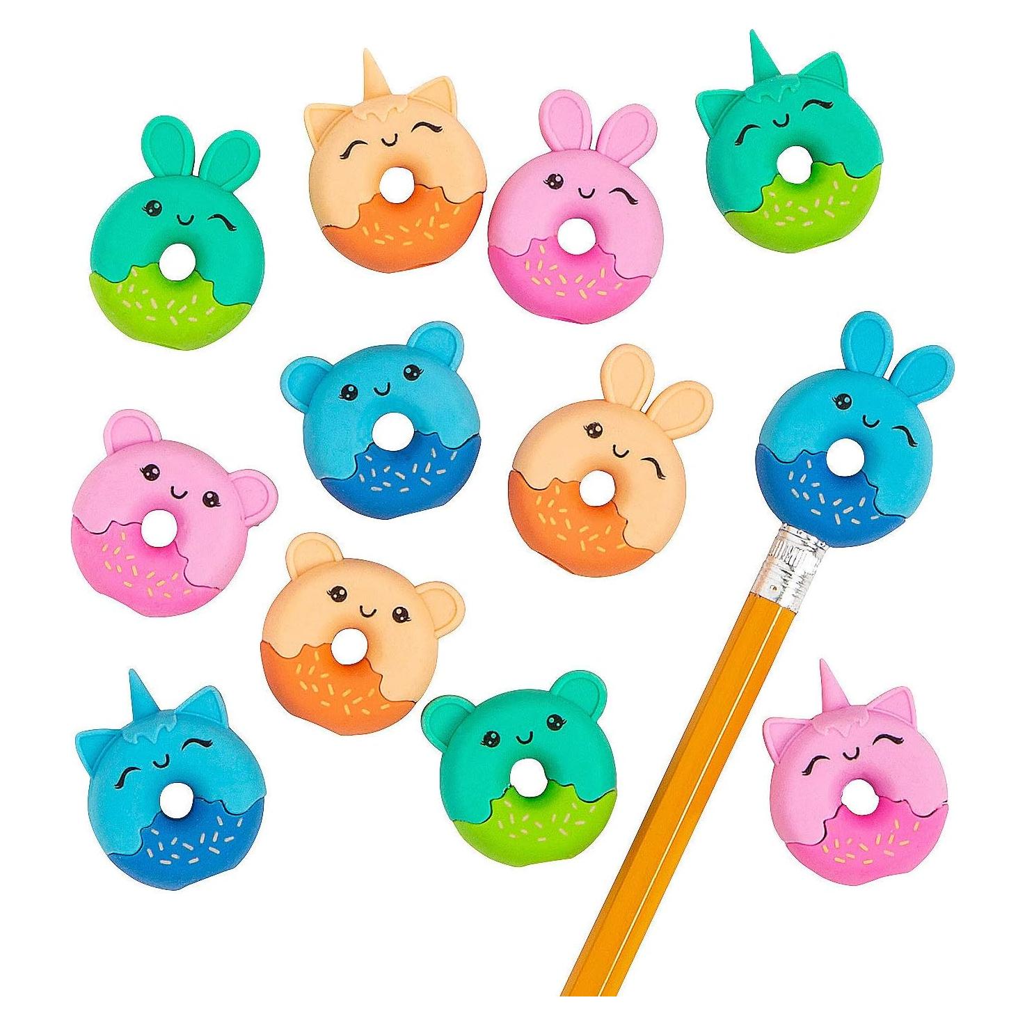 Toppers de Lápiz Borrador Animal Donut - 24 Piezas - Papelería