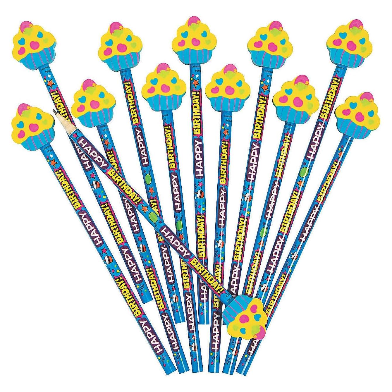 Lápices de Cumpleaños Fun Express con Borradores Cupcake - Set 12