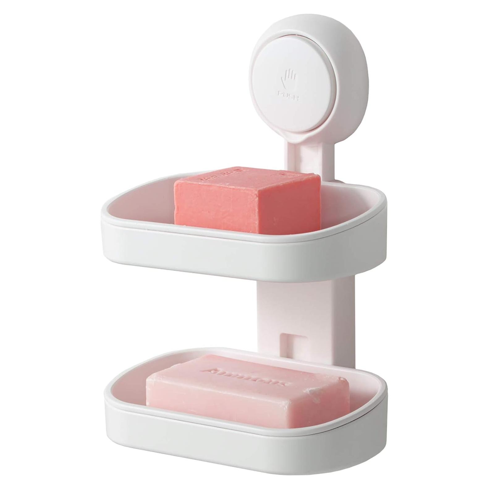 Soporte de Jabón Doble Capa TAILI con Ventosa Blanco 14.7x9.4cm