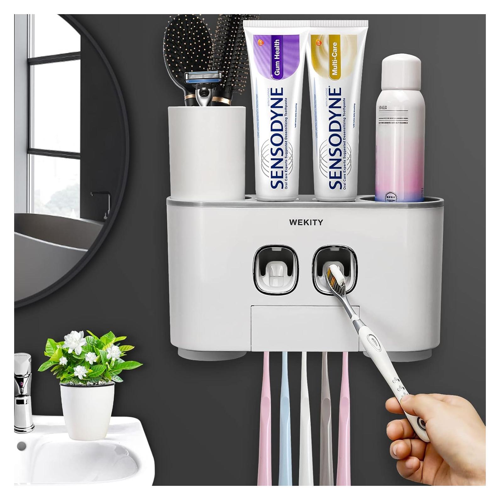 Soporte para Cepillos de Dientes WREWING Gris con Dispensador Automático