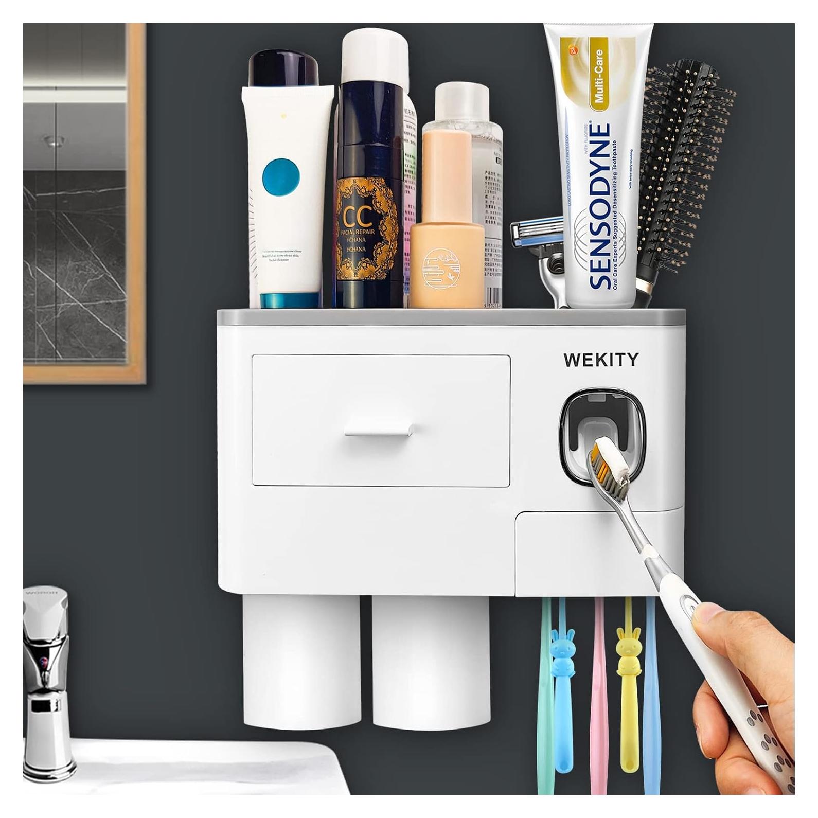 Soporte para Cepillos de Dientes Wekity con Dispensador Automático Gris