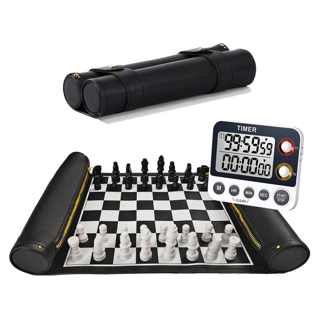 Juego de Ajedrez Portátil Edgell House con Temporizador y Piezas de Madera