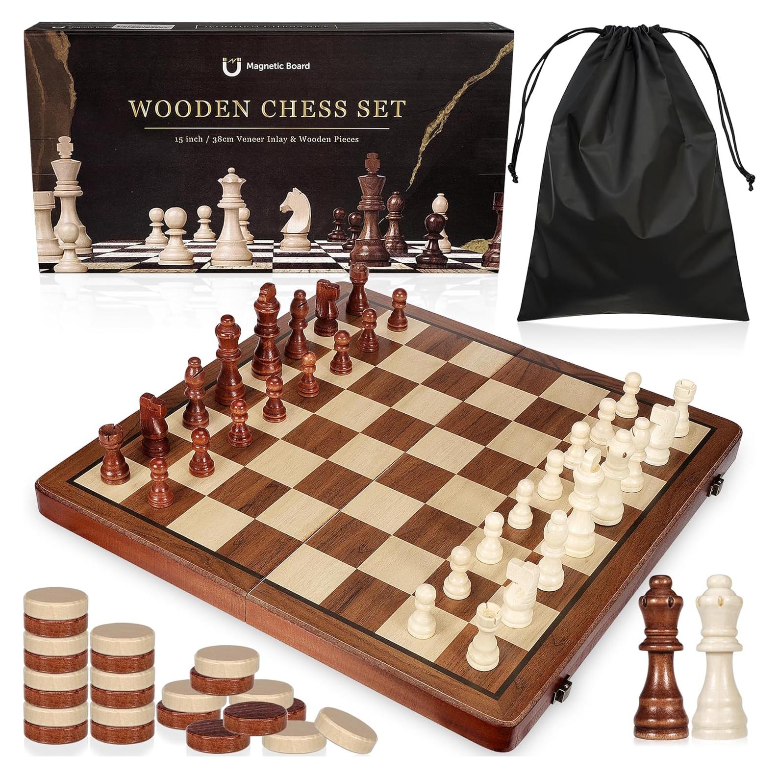 Juego de Ajedrez y Damas Magnético QUMMFA 2 en 1 Plegable