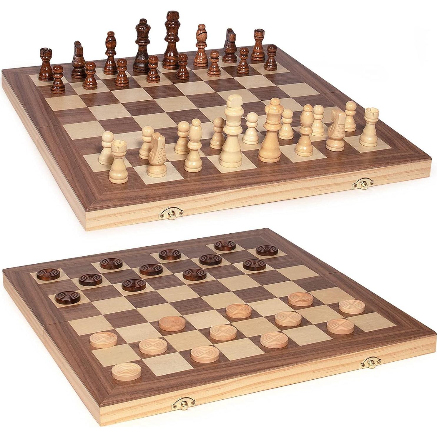 Juego de Ajedrez y Damas de Madera AMEROUS 39.6 cm 2 en 1