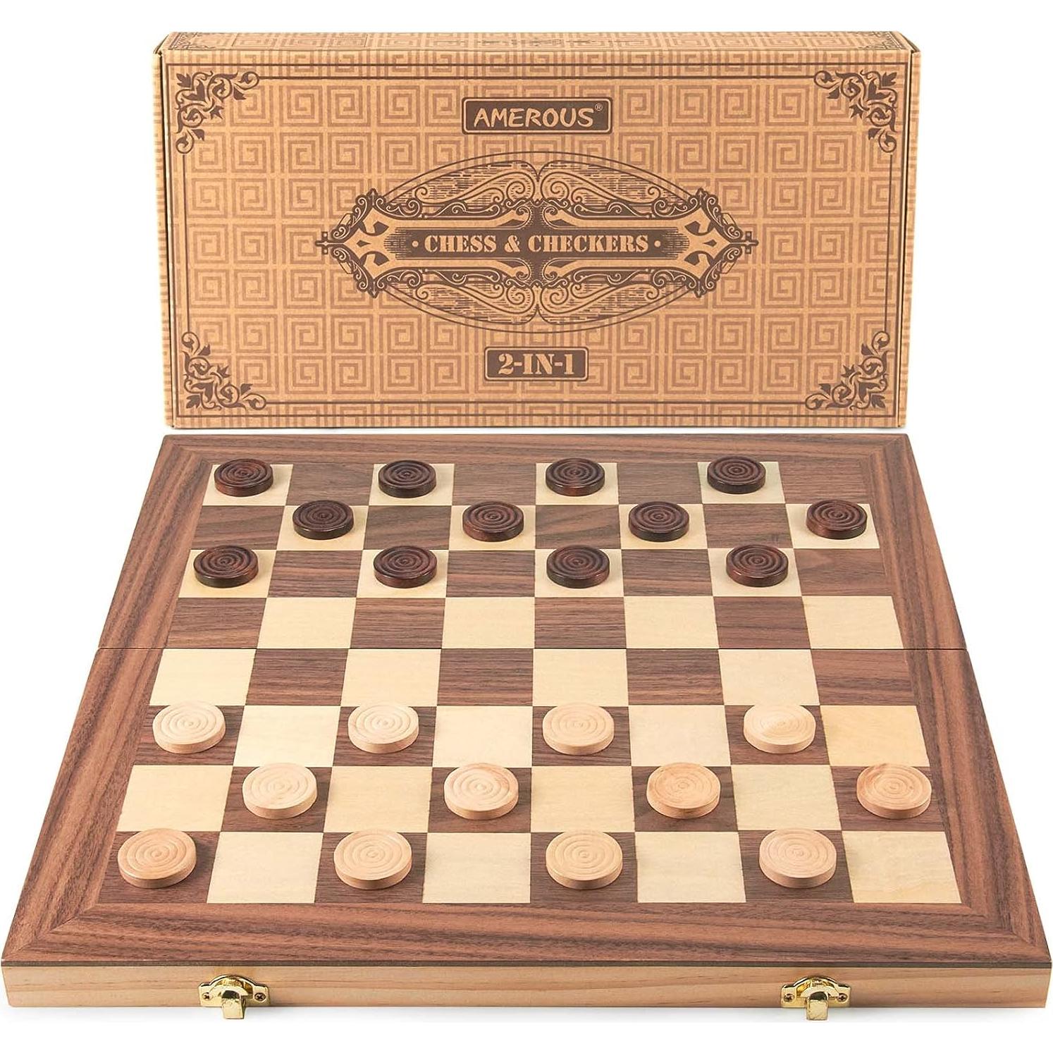 Juego de Ajedrez y Damas de Madera AMEROUS 39.6 cm 2 en 1