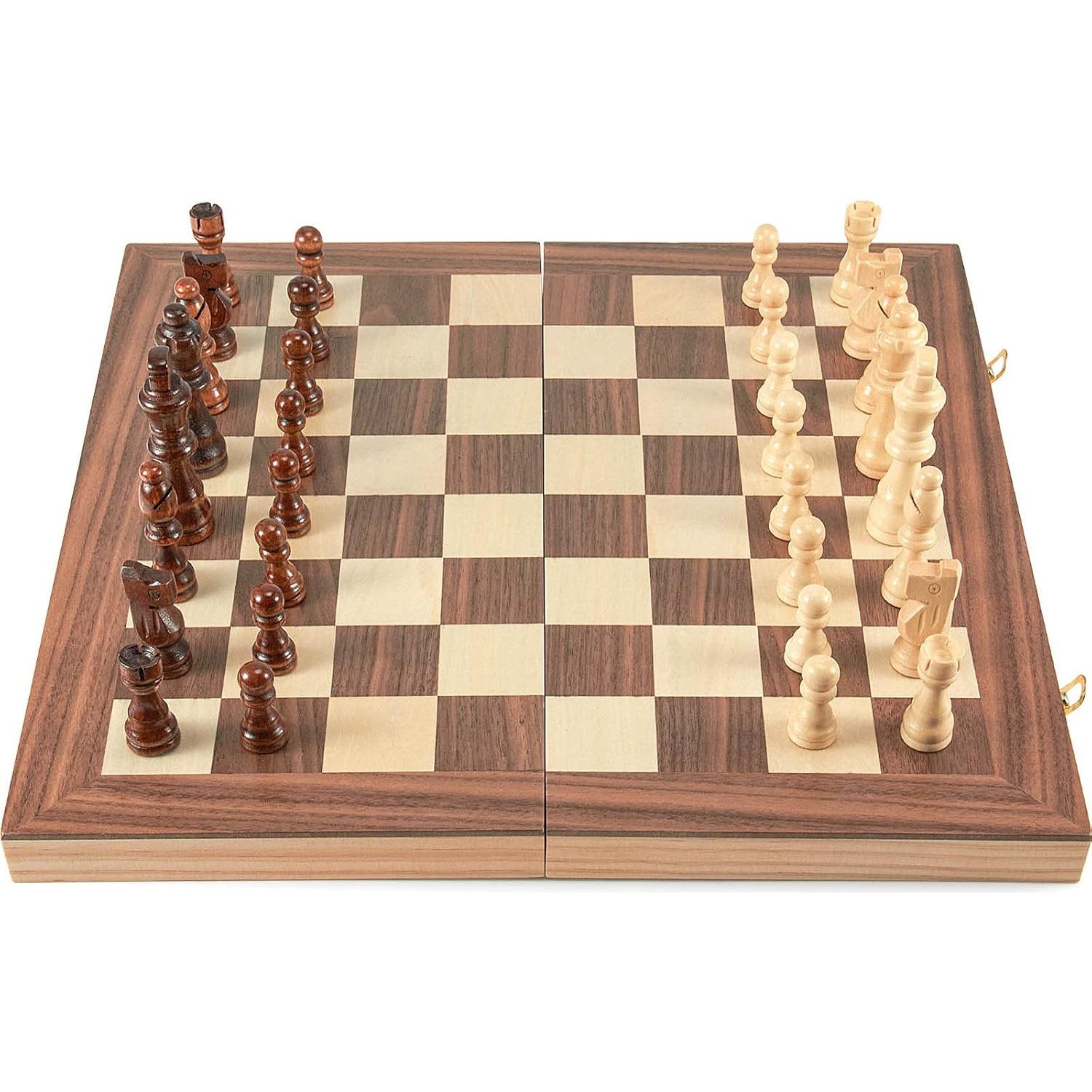 Juego de Ajedrez y Damas de Madera AMEROUS 39.6 cm 2 en 1