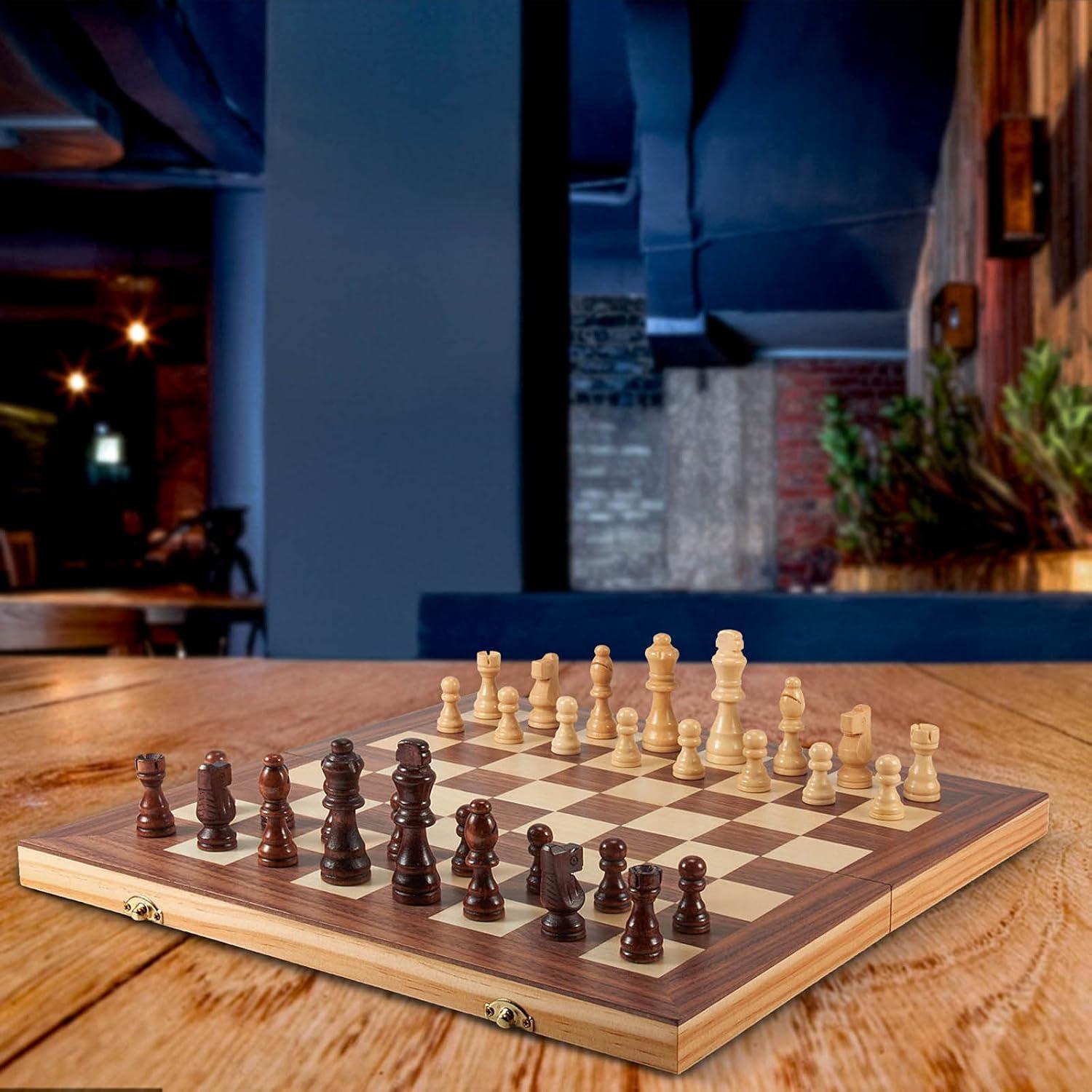 Juego de Ajedrez y Damas de Madera AMEROUS 39.6 cm 2 en 1