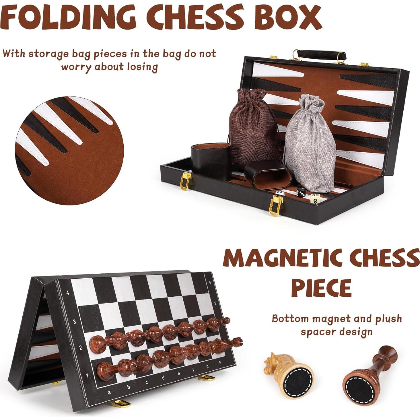 Juego de Mesa 3-en-1 Ajedrez Damas Backgammon Agirlgle